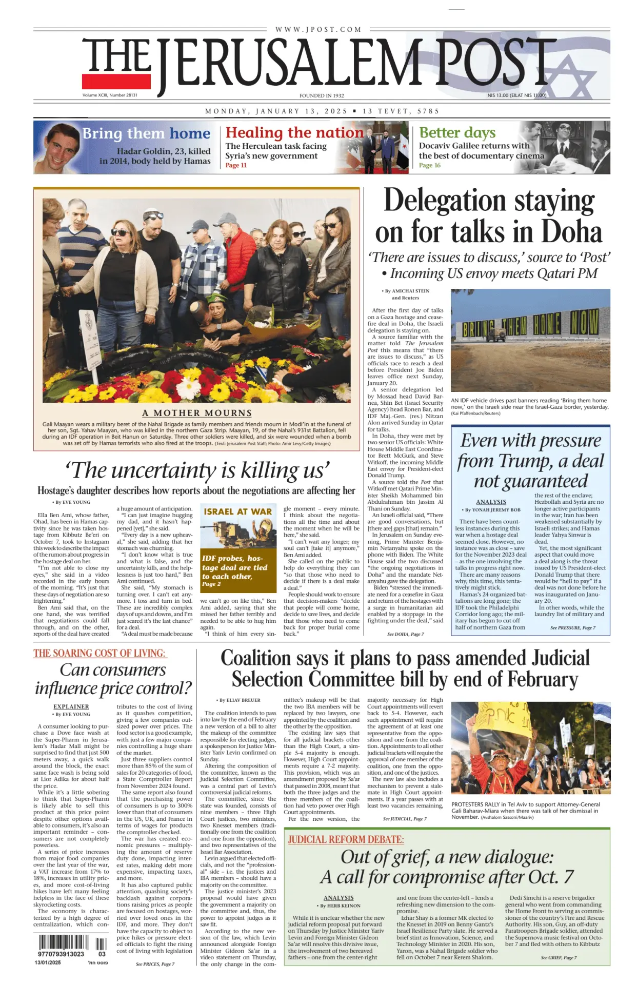 Prima-pagina-the jerusalem post-edizione-di-oggi-13-01-2025